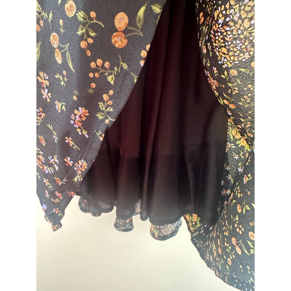 &merci Off the Shoulder Smocked Mini Dress Black Medium Floral Puff Sleeve Boho - Picture 6 of 10